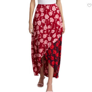 Lela Rose Womens Skirt 6 Double Face Rose Print High Low Floral Crepe Midi NEW‎